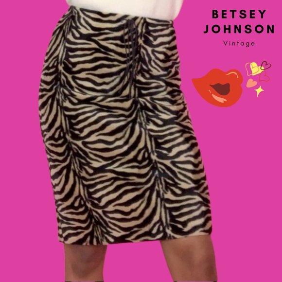 Vintage Betsey Johnson Zebra Fur Pencil Skirt - Picture 1 of 4